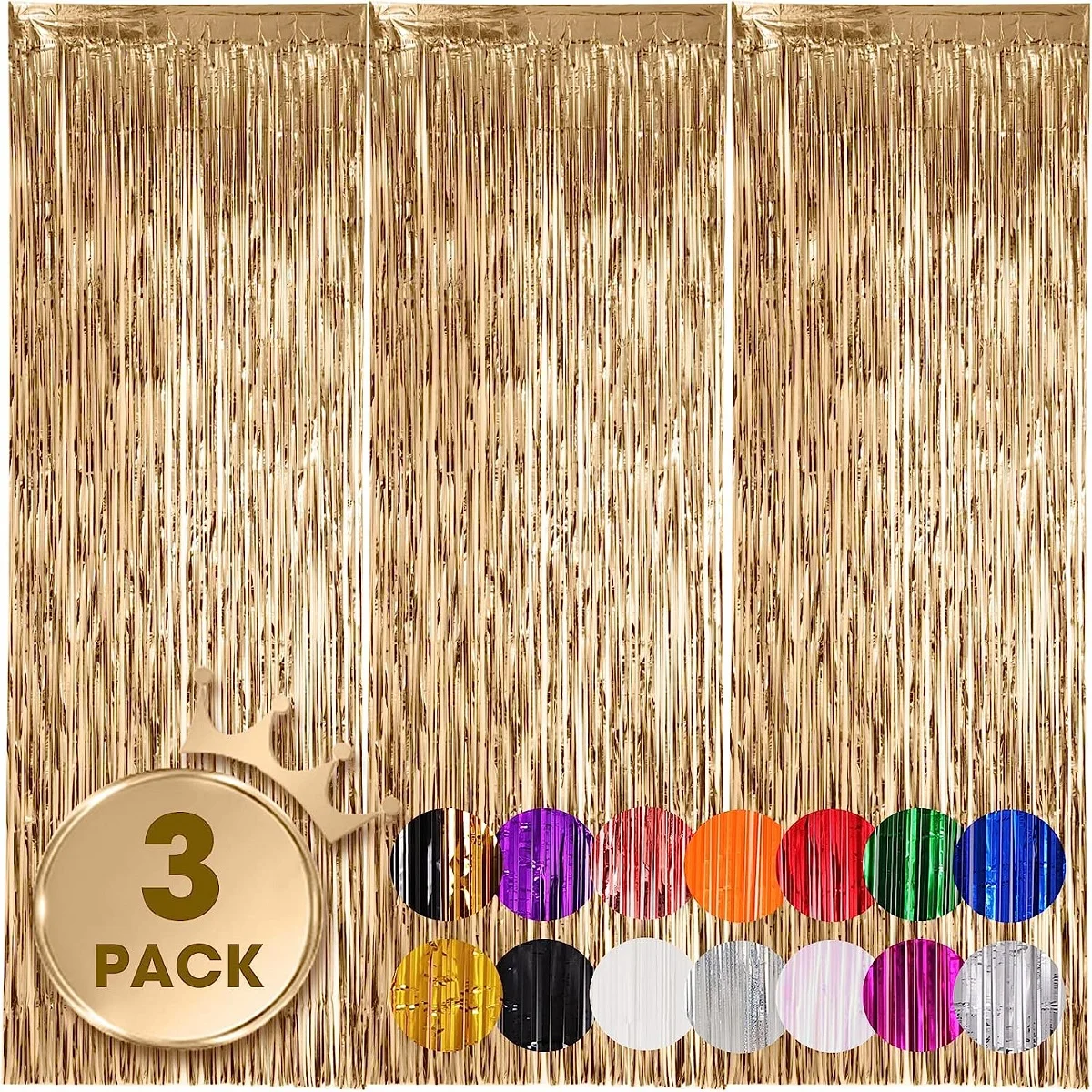 Lot de 3 rideaux de fond en feuille métallique scintillante pour fête, anniversaire, réveillon du Nouvel An, décoration photo, mariage