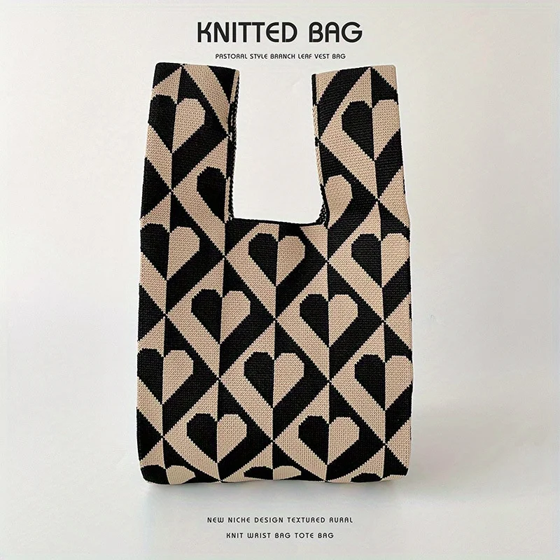 Bolso de mano práctico, tejido de lunares bloqueados en color, Asa de un solo hombro, versátil y de gran capacidad