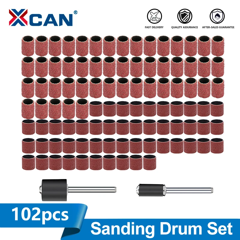 

XCAN 102 шт., комплект шлифовальных барабанов с зернистостью 80, шлифовальные ленты с хвостовиком 3,175 мм для аксессуаров Dremel, вращающийся инструмент, абразивный инструмент