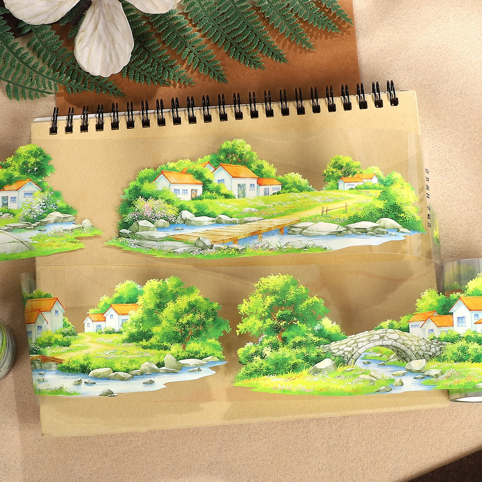 70mm*5m Vintage Rural House Landscape PET Tape Creative DIY Journal Material Collage Scrapbooking Stationery