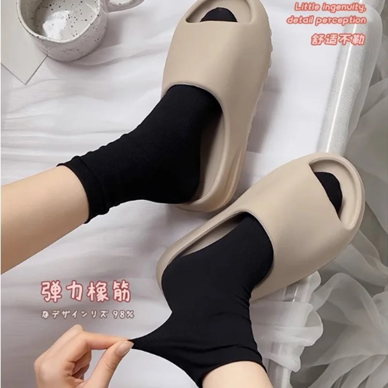 Women Cotton Socks Medium Tube Knitted Loose Long Soft Solid Color Casual Sock Black White Breathable Summer Thin Socks Fashion