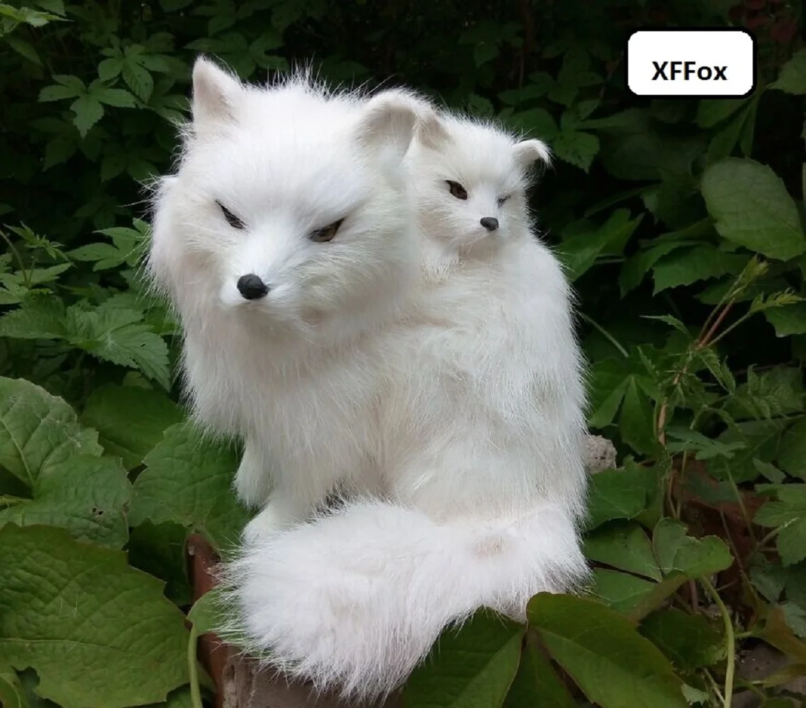 new real life white fox model plastic&furs simulation fox mother&baby gift about 19x16cm xf1774