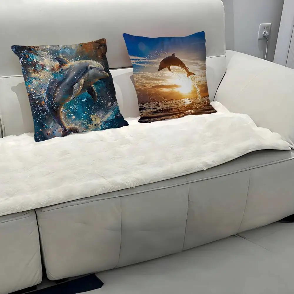 3D Ocean World Shark Dolphin Pillow Case Removable Washable Cushion Cover – All-Season Soft Linen