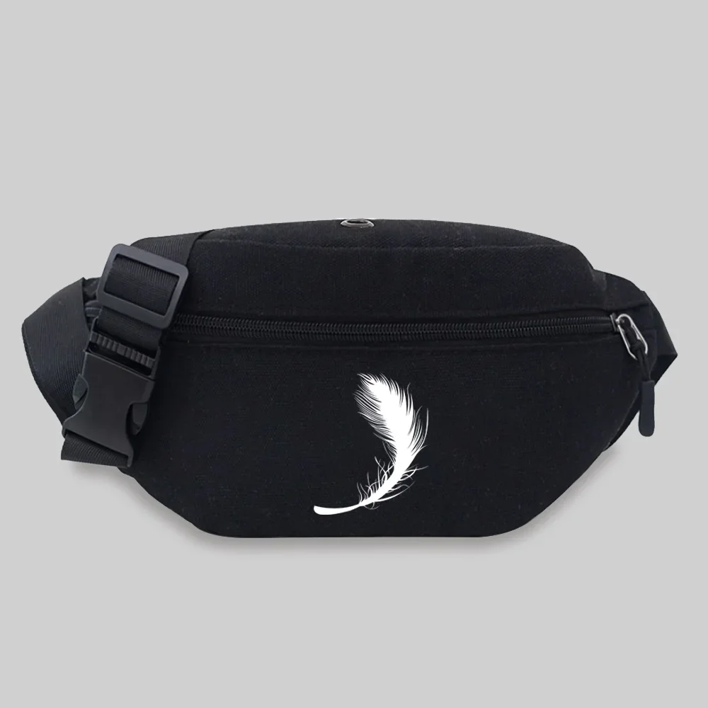 Women's Sports Waist Bag Unisex Bum Bags Feather Pattern Series Lightweight Black Outdoor Sports Chest Bag Wild Fanny Pack