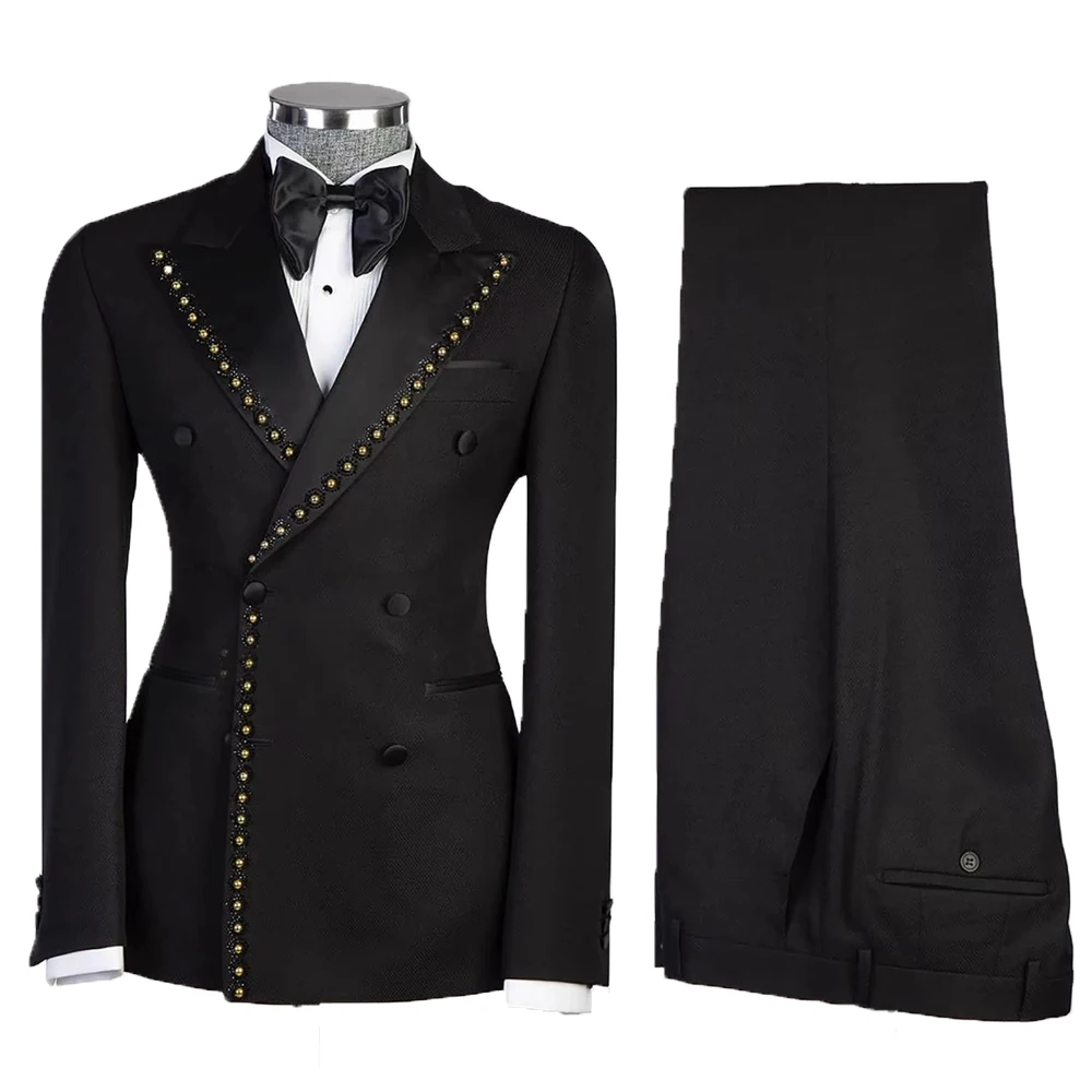 

Customized Men's Suit Wedding Suits 2-Pieces Party Handmade Beads Tailor-Made Groom Groomsman Formal Occasions Prom Suits