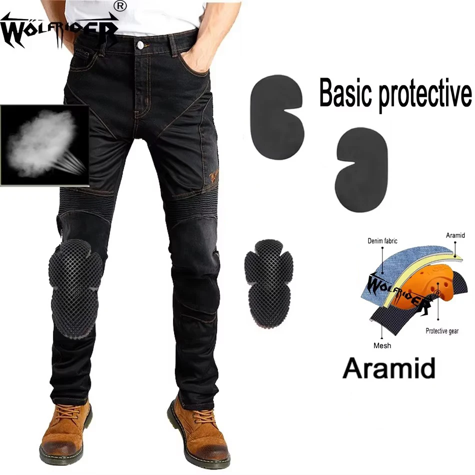 

Men Aramid Motorcycle Jeans Black Motocross Pants Blue Motorbike outdoor Riding moto trousers