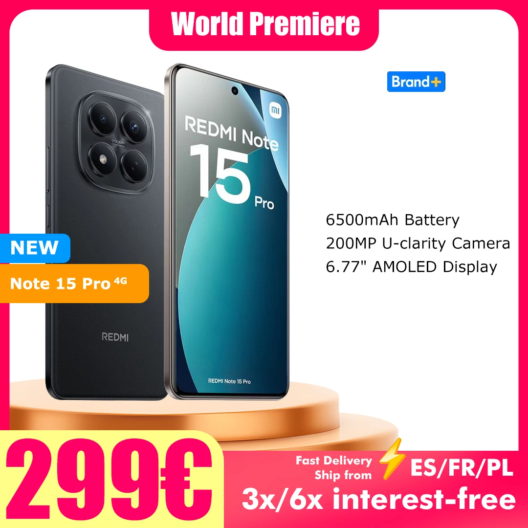 Xiaomi Redmi Note 15 Pro 4G 8GB 256GB 12GB 512GB 6,77 Zoll AMOLED-Display MTK Helio G200-Ultra 200MP Kamera 6500mAh Akku