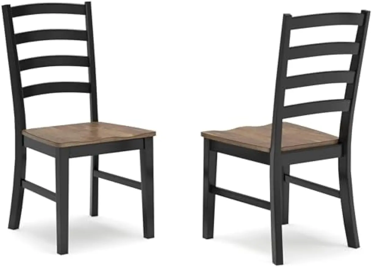 Rustic Armless Dining Chair, Set of 2, Black & Light Brown