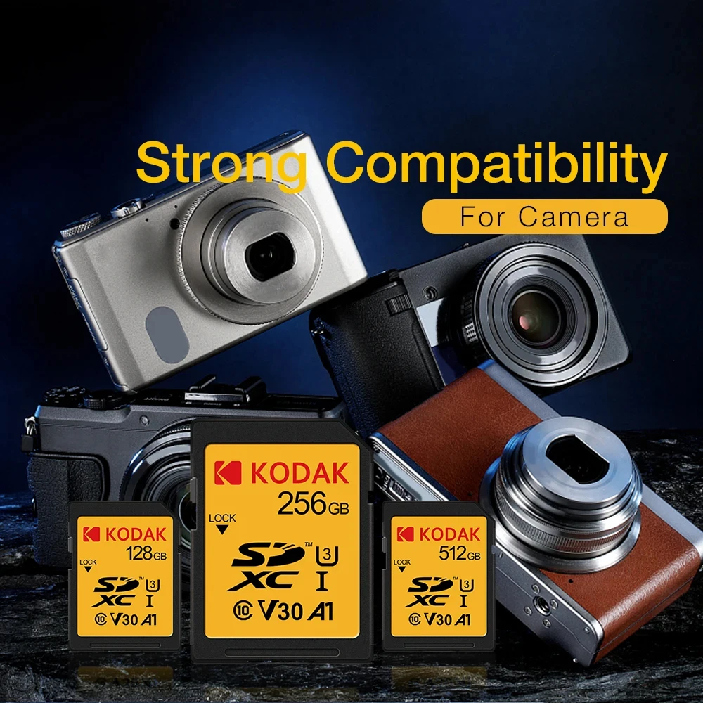 Kodak Original SD Card For DSLR Camera UHS-1 U3 V30 A1 Class10 Memory Card 256gb 128gb 64gb 32gb Support Ultra HD 4K Video SDXC
