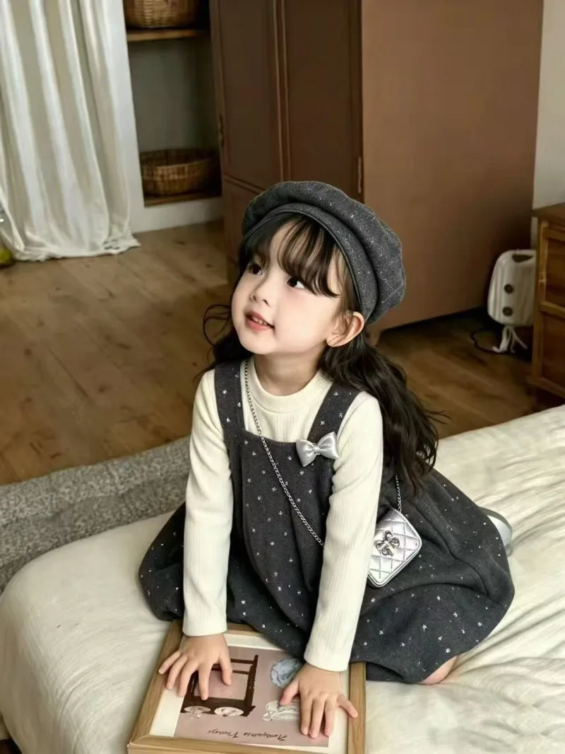 RAISE Kinder Mädchen 4-teiliges Kleidungsset Herbst Mädchen Rollkragen-Unterhemd + Mütze + Tasche + gepunktetes Sommerkleid Outfit Kinder Mädchen Anzug – Detail 8