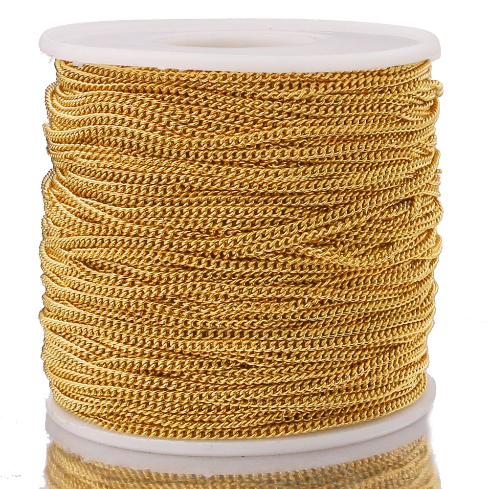 2M Lot 2mm Wide Stainless Steel Curb NK Gold Chains for Jewelry Making Supplies Link Roll Chain Wholesale Items for Business