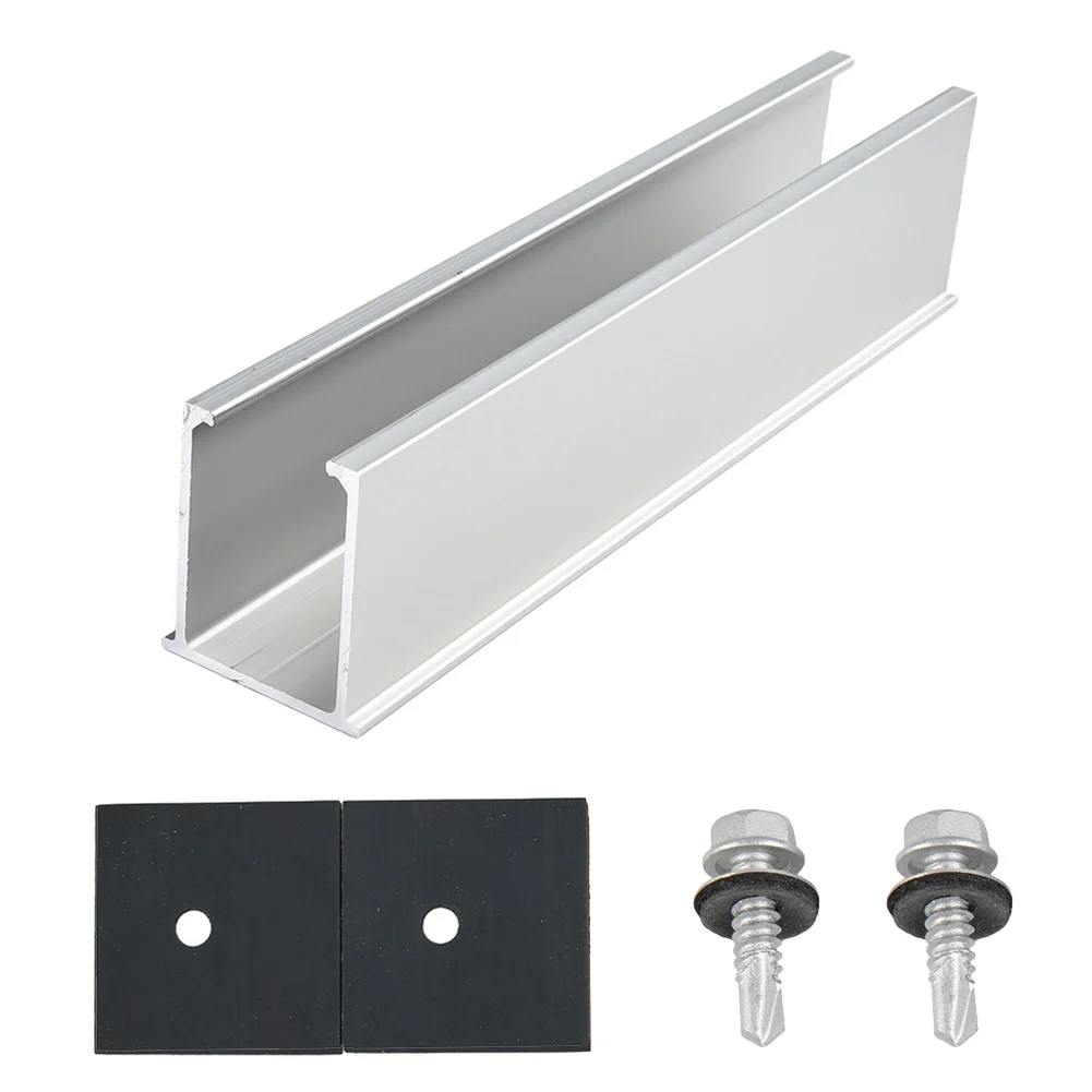 

Универсальный кронштейн рельса солнечных модулей для установки на трапециевидный лист и плоскую крышу. Легкая и надежная установка.