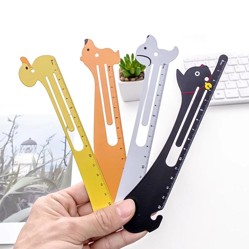 

24pcs/lot Creative Duck Cat Dog Metal Ruler Cartoon Drawing Painting Tool Bookmark Promotional Stationery Gift School Supplies