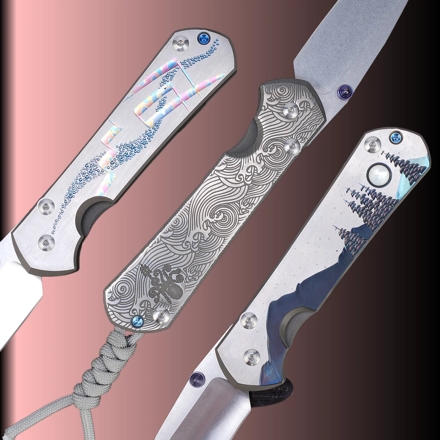 CR- Night Sky Sparkling Folding Knife, titanium alloy anodized gradient handle, M390 Pure handcrafted knife