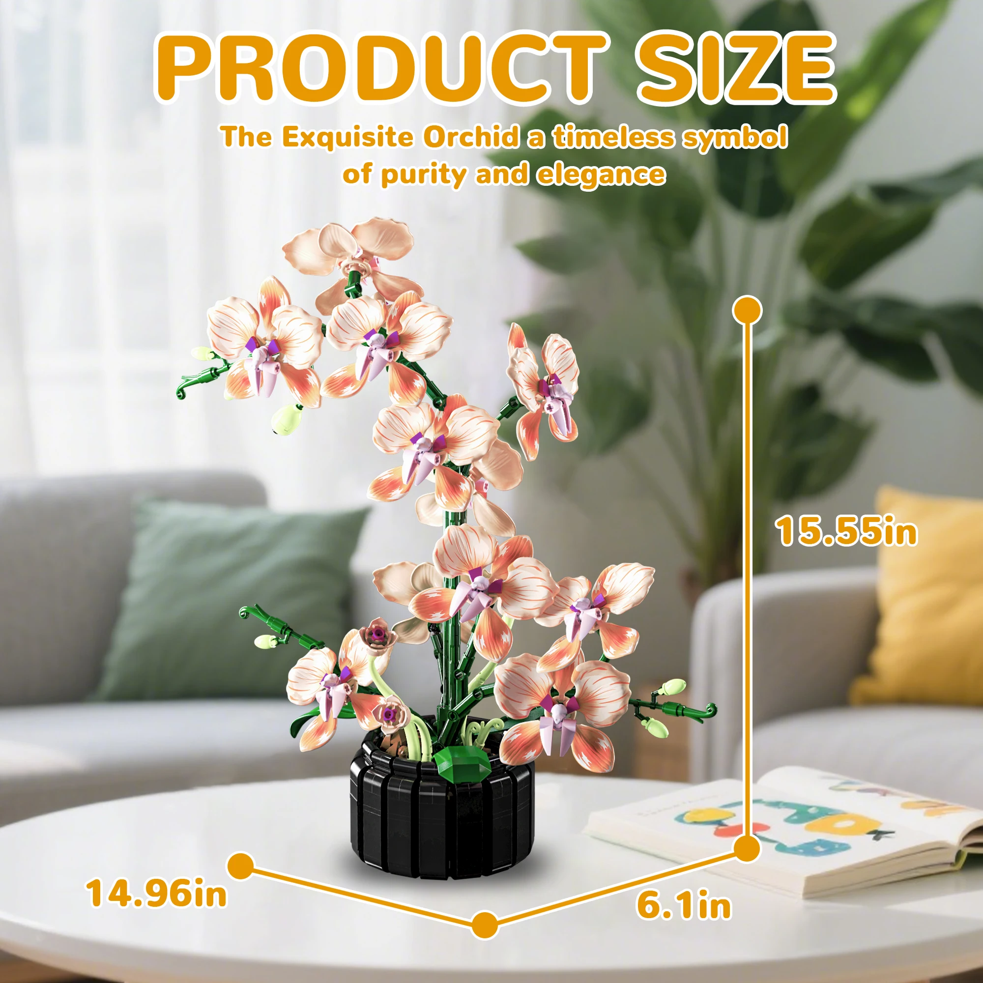 Bloembouwsteenset met vaas Zonnebloemrozen Orchidee Paars Kunstboeket Baksteen voor vrouwen Meisje Volwassen kerstcadeaus