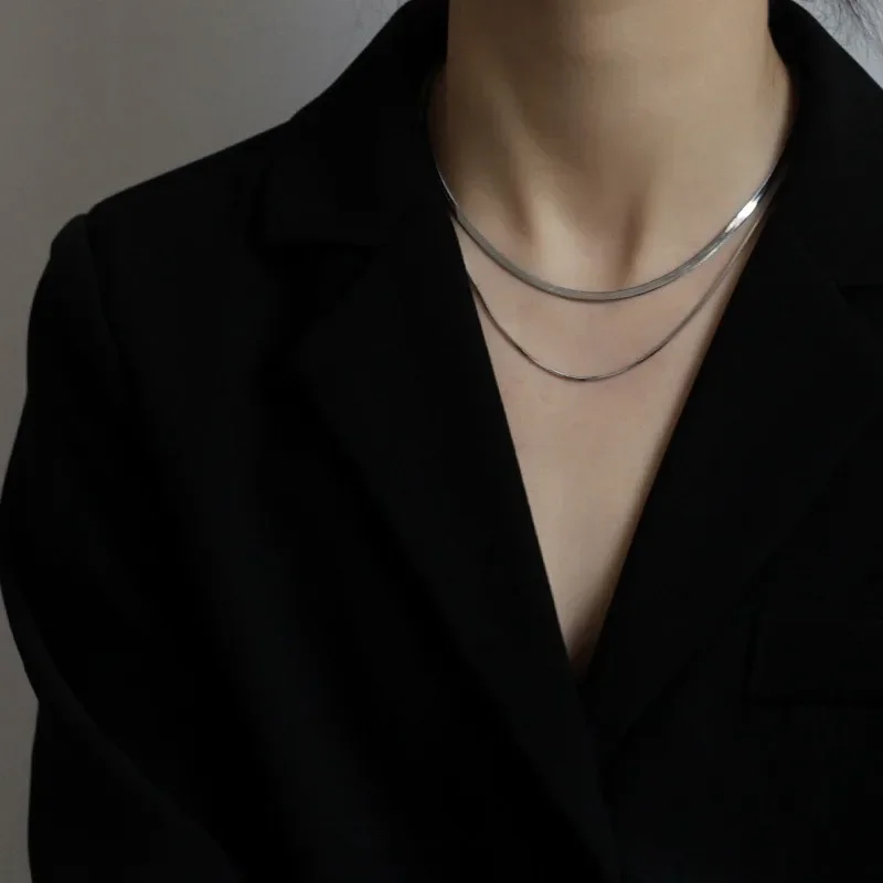 Personality Design Double Layer Snake Chain Necklaces for Women Classic Charm Cubic Chokers Gold Color Stainless Steel Jewelry