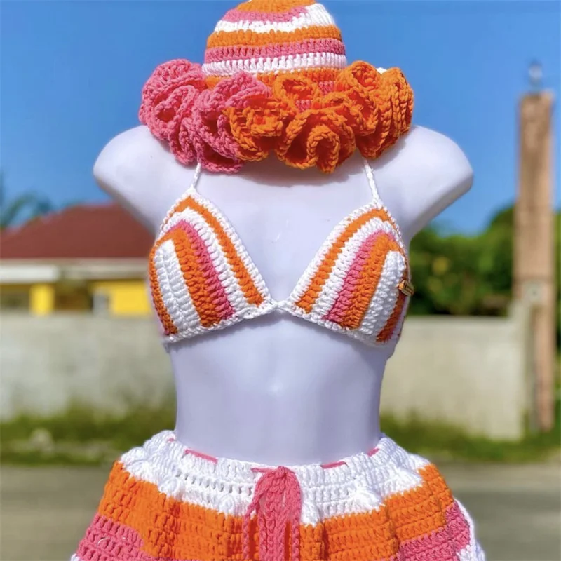 

Hand crocheted Sexy bikini set women swimsuit Two-Piece Set Split swimwear bandage New Summer hot sales beach party clothes