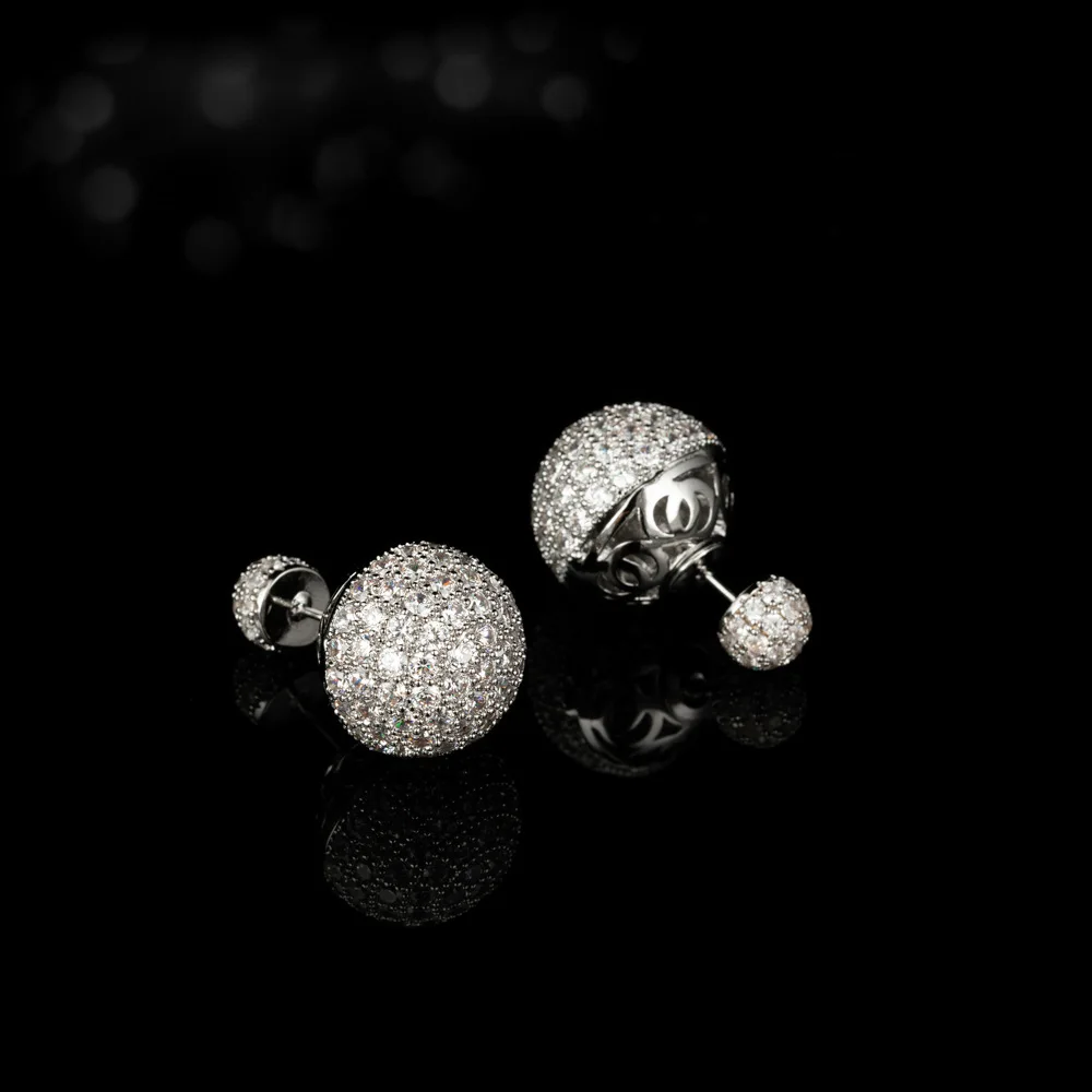 Fashionable And Unique Round Ball Earrings Classic And High Grade Micro Inlaid Zircon Earrings Electroplated Light Luxury