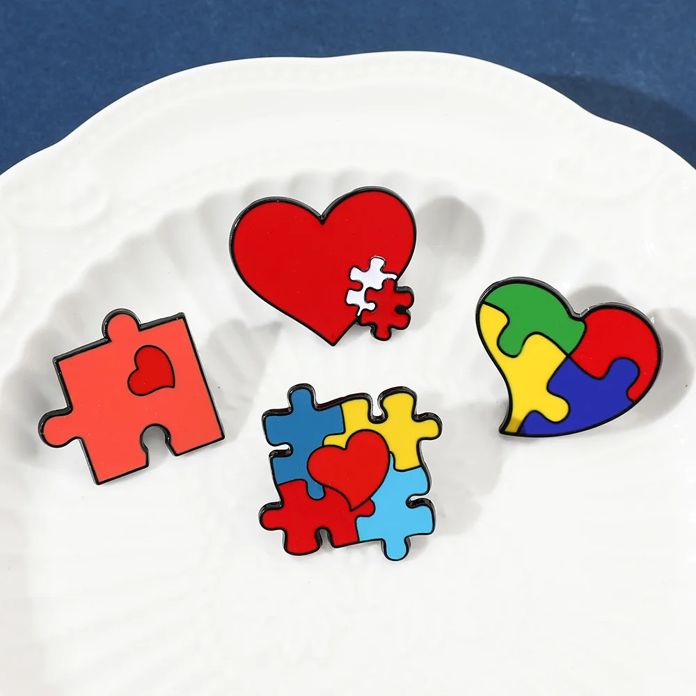 2 Pcs Rainbow Puzzle, Autism, Love Enamel Brooch Pins, Metal Lapel Badges for Backpack Clothes, Decorative Fans Collectible