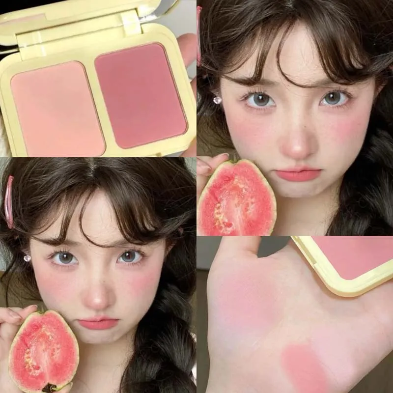 Herorange Two-Tone Blush Palette Soft Blendable Color Waterproof Sweatproof Long Lasting Brighten Complexion Daily Date Gift