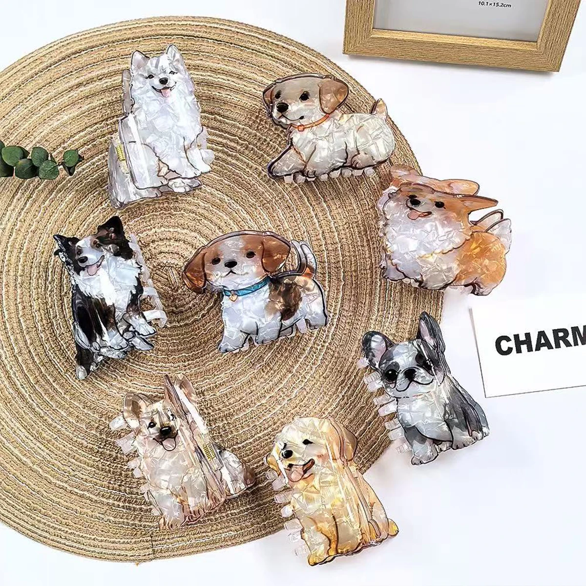 1pc cute medium animal hairpin, curly Shiba Inu corgi puppy acrylic grip clip cartoon hairpin pan hair shark clip