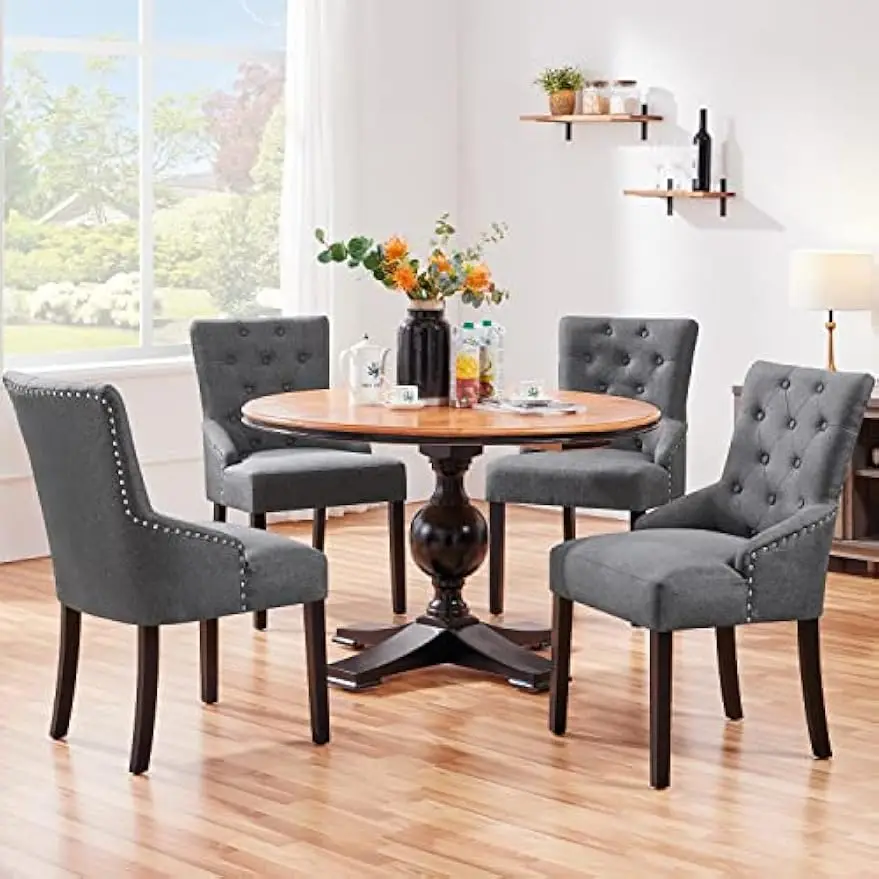 Dining  Upholstered Dining  Tufted Dining Room Chairs Fabric Side  with Trim and Solid Wood