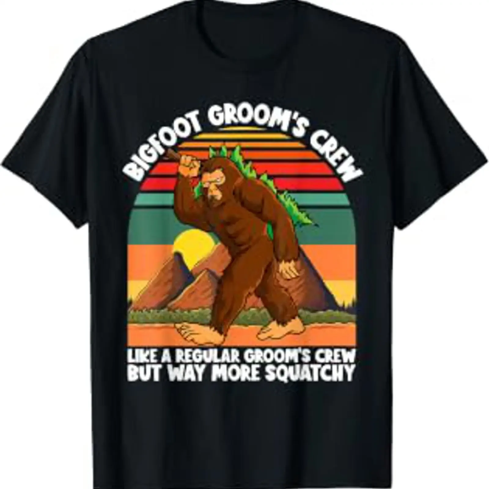 Bigfoot Groom's Crew Bachelor Party Cool Sasquatch Groomsman T Shirt black S vintage Washed homme Breathable Unisex streetwear