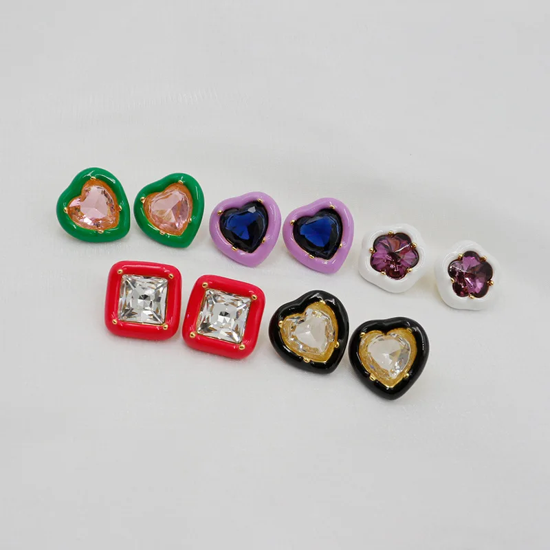 

Женские серьги из латуни с эмалью и кристаллами, 18 карат