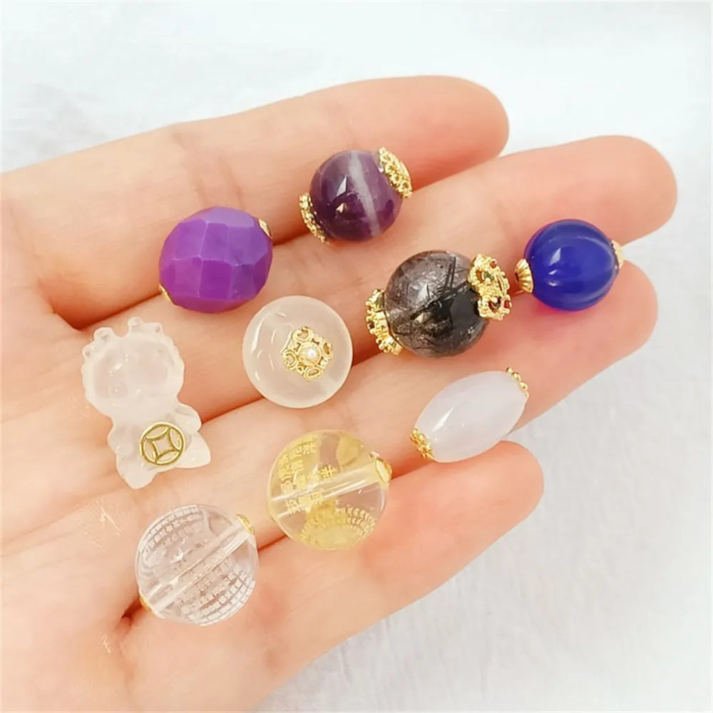 Crystal Agate Round Beads Separated Beads Scattered Beads Peace Pendant Lion Dance Gourd Drop Slip DIY Handmade Jewelry Accessor
