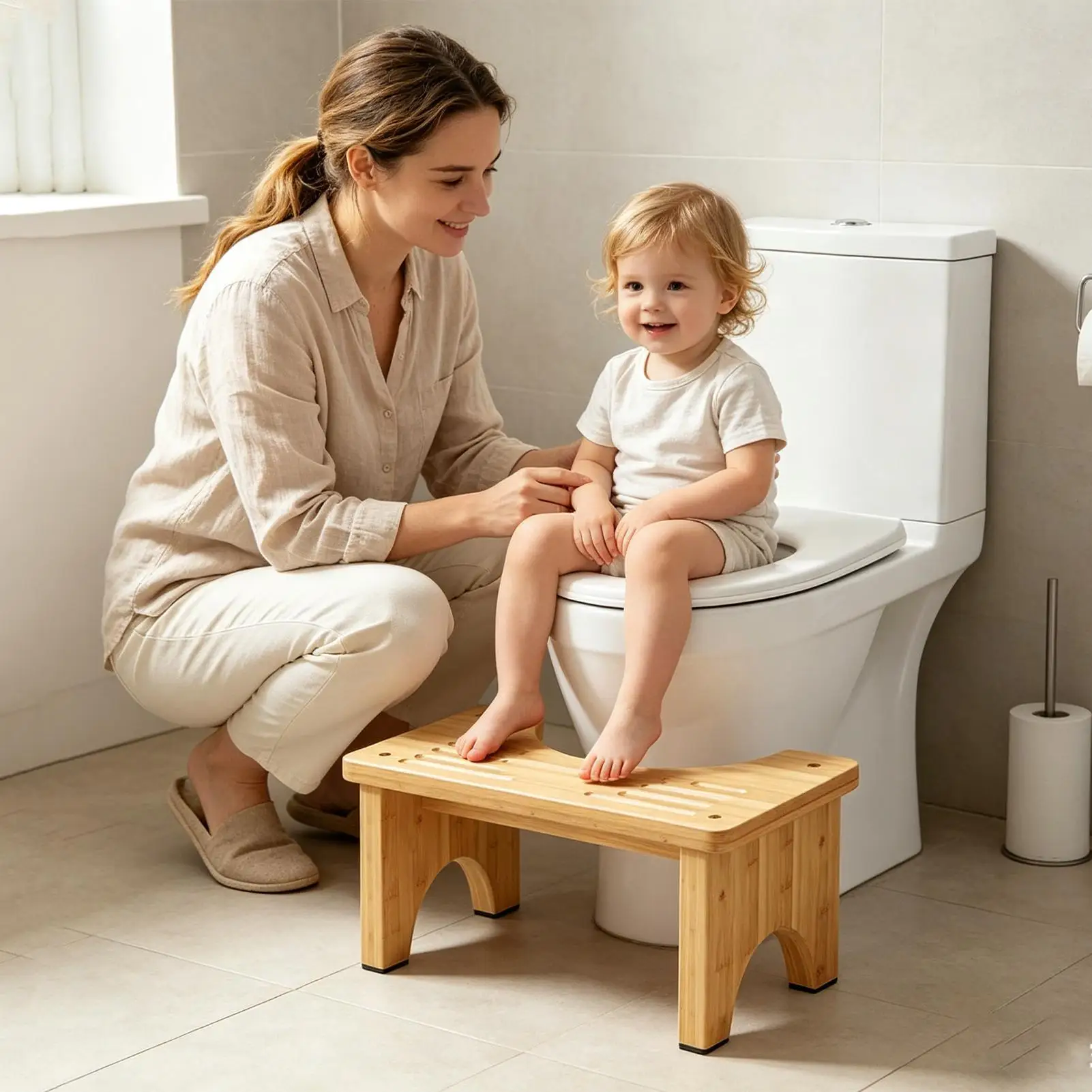 Toilet Step for Pooping Wooden Portable Foldable Non-slip Bathroom Pooping Stool for Kids Adults Home Bathroom Travel Hotel
