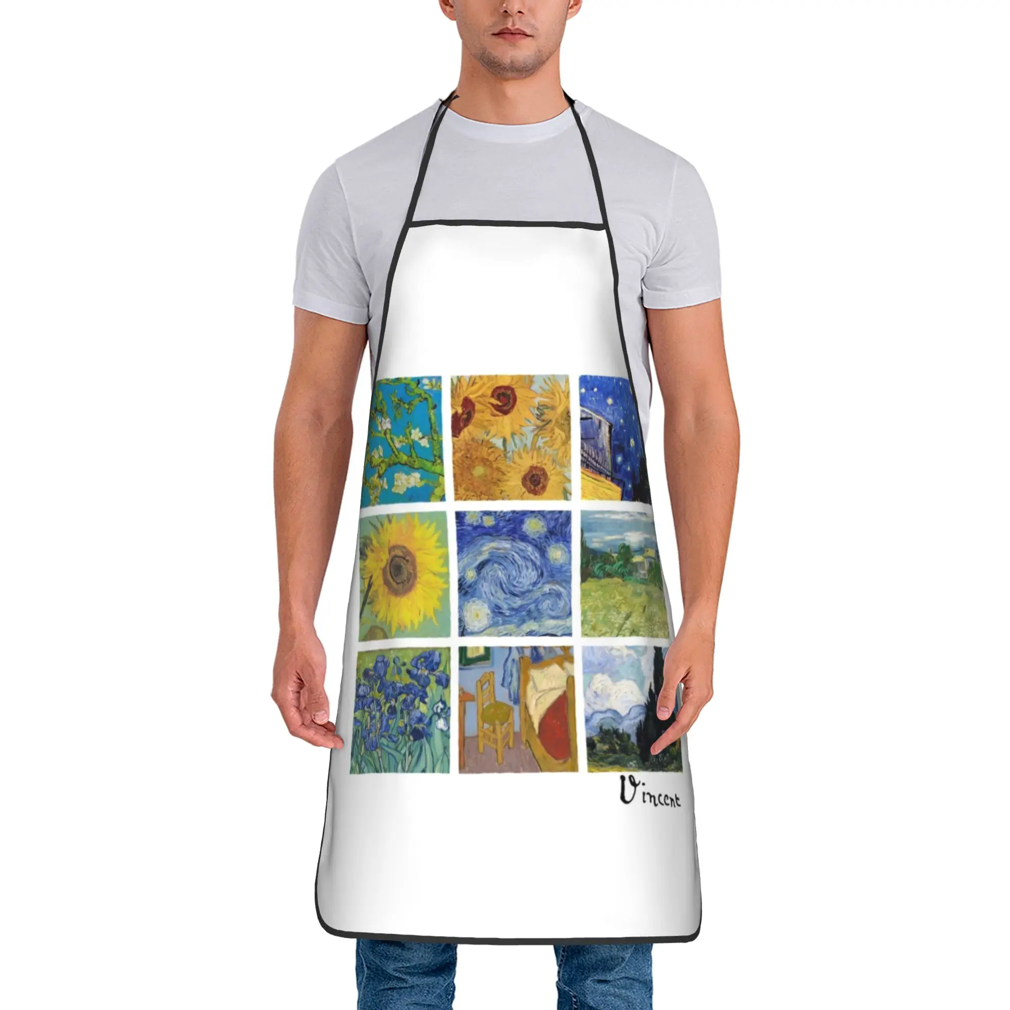 Van Gogh Collage Art Gift Bib Aprons Unisex Polyester artist modern aesthetic Cooking Adult Waterproof Breathable Accessories