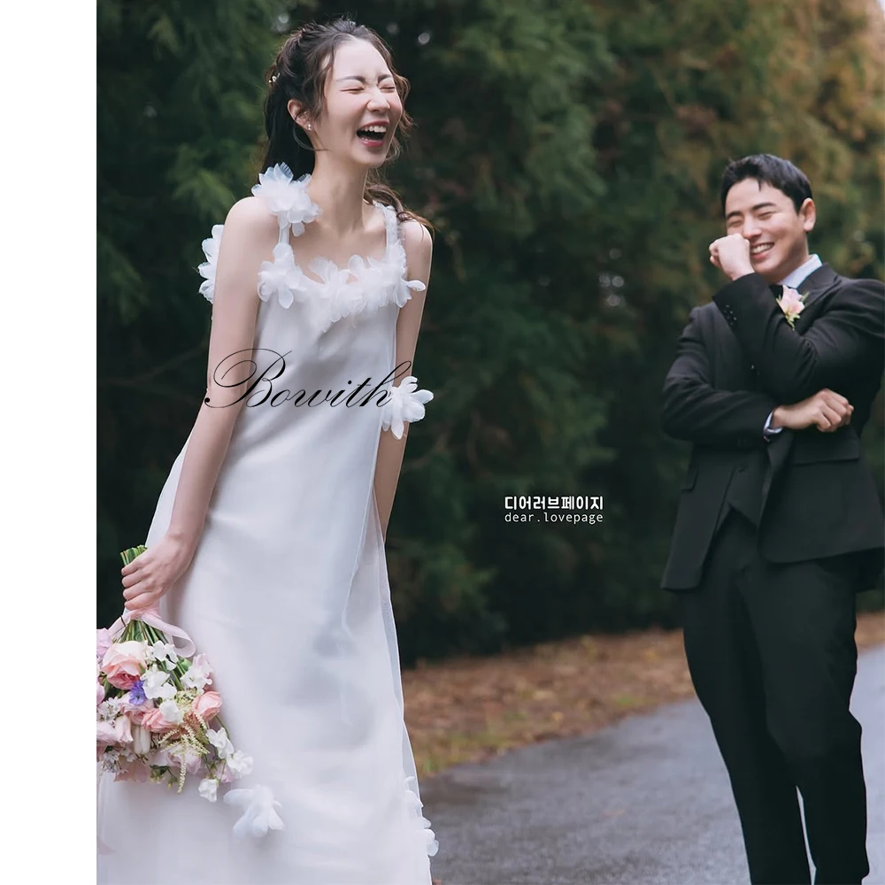

Bowith Korean Wedding Dresses 3D Floral Spaghetti Straps Wedding Dress for Bride 2025 Lovely ウエディングドレス Customized