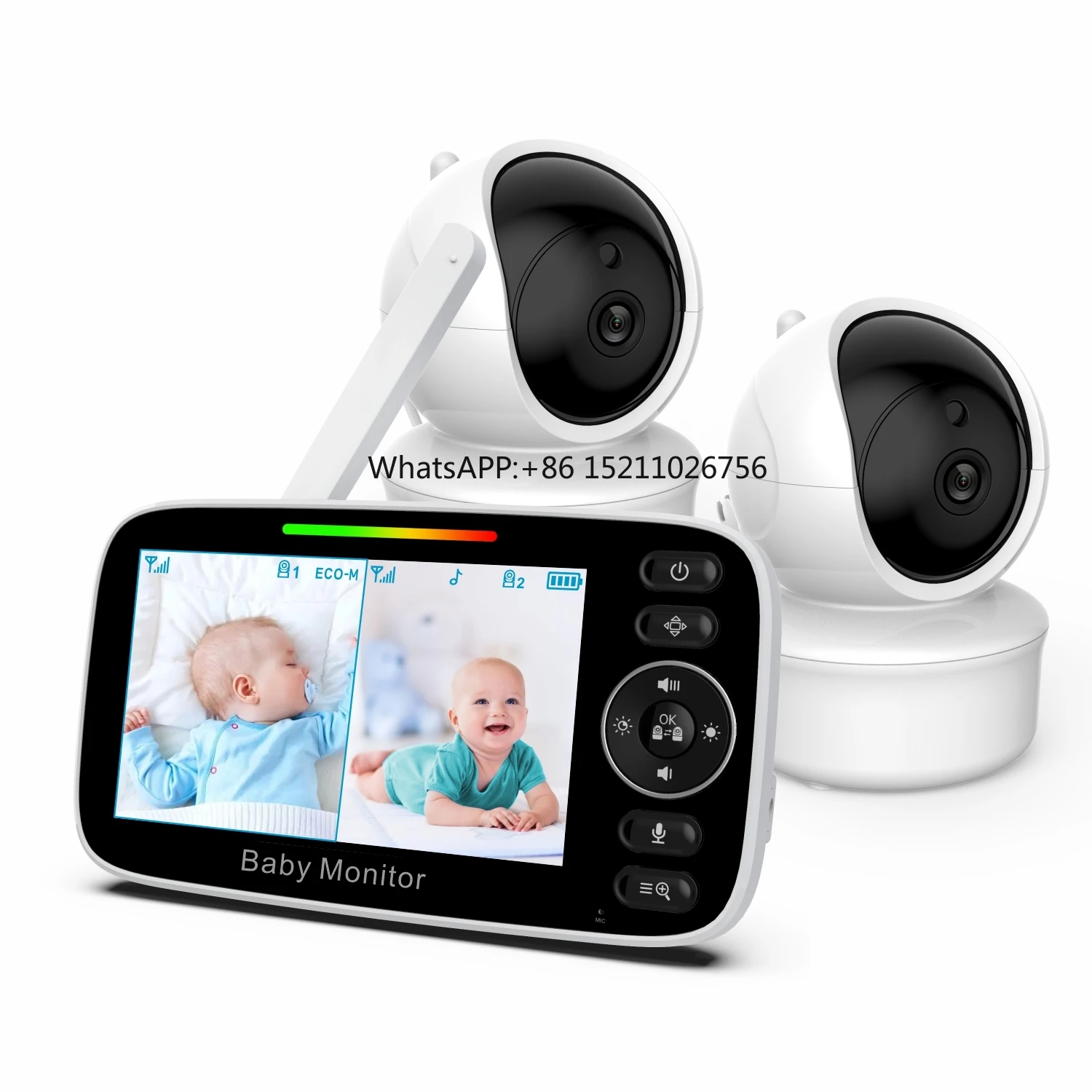 2023 New Two Camera Baby Monitor 4.3inch Wireless With Ptz Camera High Security Camera Night Vision Temperature Monitoring Baby