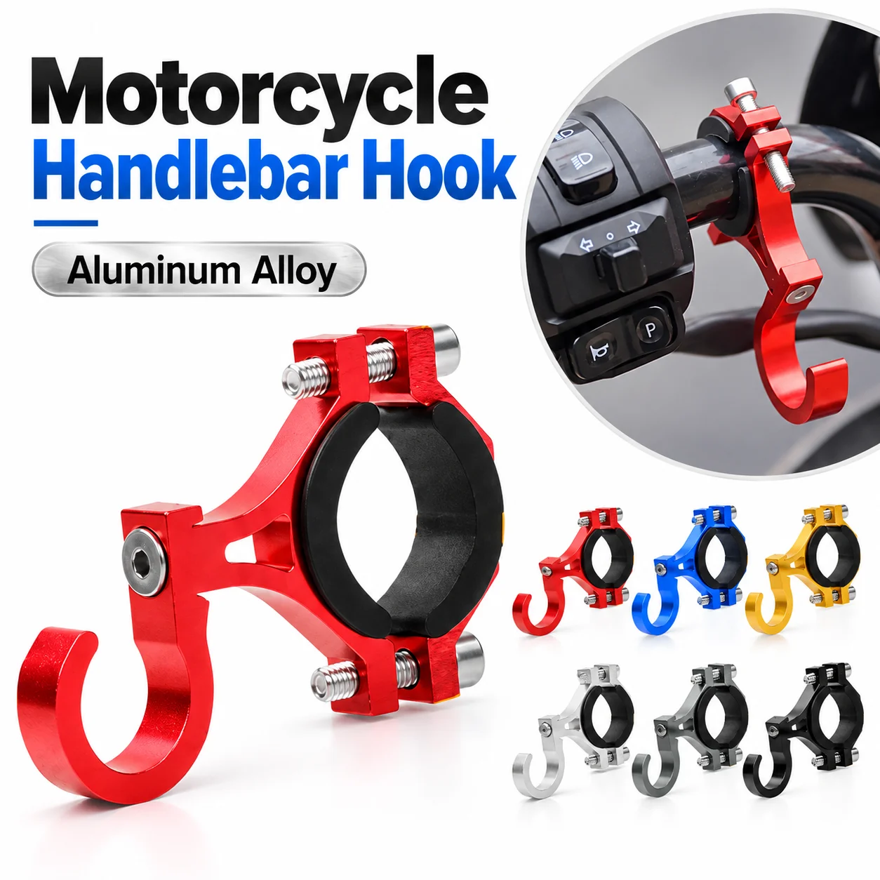 1Pcs Aluminum Alloy Handlebar Hook Angle Adjustable No Drill Mount Handlebar Clamp Mount Black Base with Screw