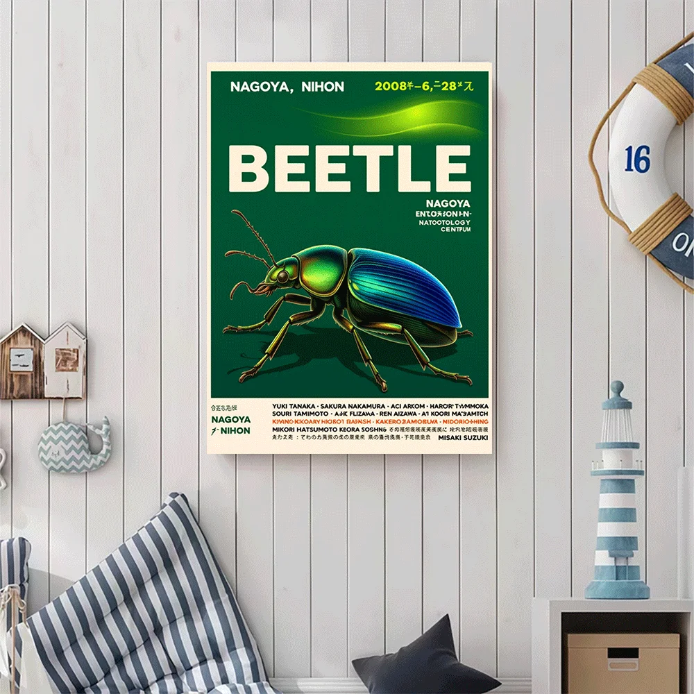 1PC-Unframed Canvas poster wall decoration  Beetle Art Print Nagoya Japan Insect Poster Entomology Nature Wildlife Design Decor