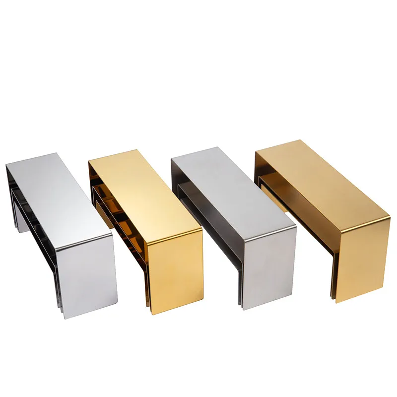 U-shaped Stainless Steel Shoe Bag Display Stand Tier Height Adjustable Retail Display Rack for Shop Window Counter