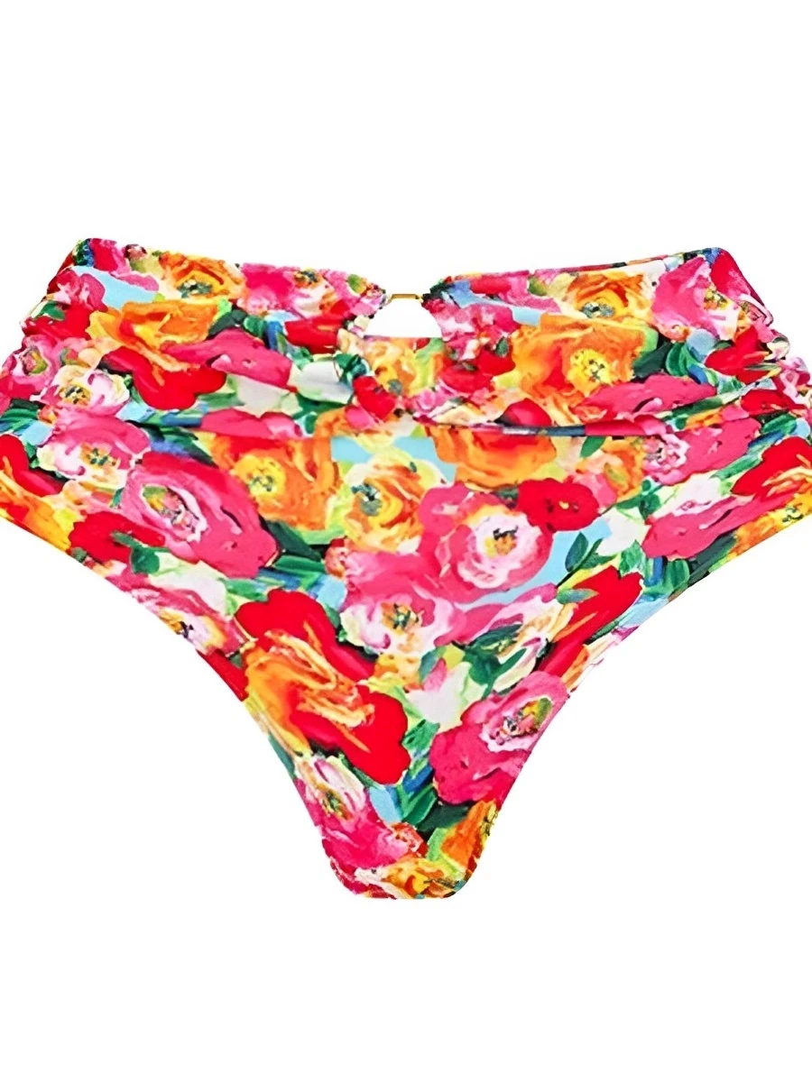 Biquíni feminino babado floral de cintura alta, maiô sexy, moda praia feminina, roupa de banho, banhistas, 2022