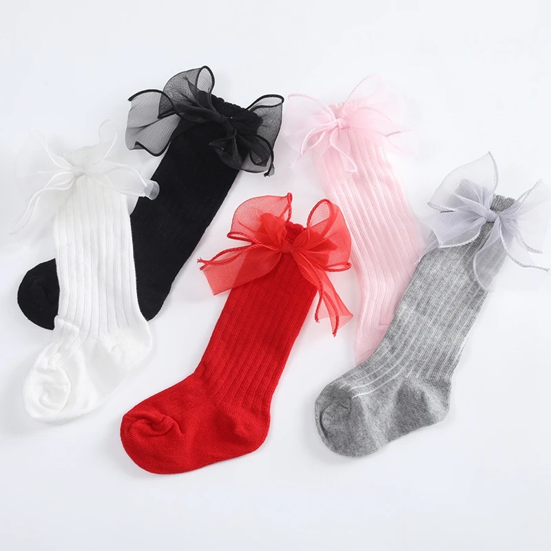 Toddler Baby Girls Calf Socks Elastic Bowknot Soft Lightweight Knee-high Socks Long Tube Socks Children's Stockings