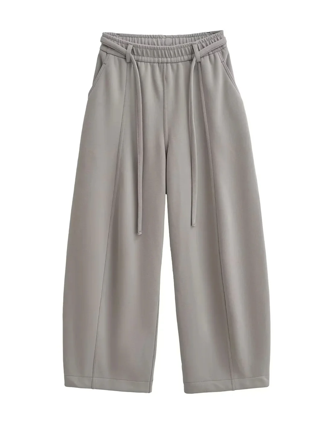 하이웨이스트 와이드 레그 캐주얼 팬츠 여성용 안감 있는 신축성 있는 아메리칸 스타일 패치워크 가을 겨울 루즈핏 바지