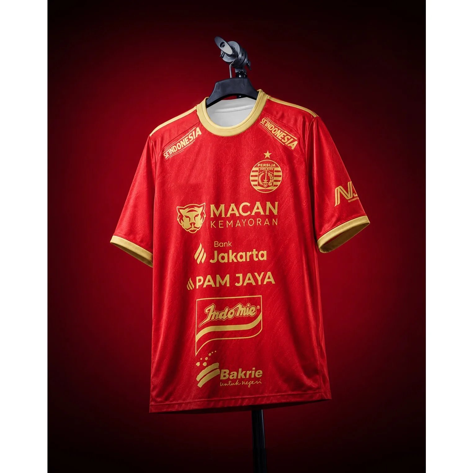 New Persija Jakarta Home Soccer Jersey Short Sleeve T Shirt Red Gold Fan Version Sport Training Uniform Football Family Matching