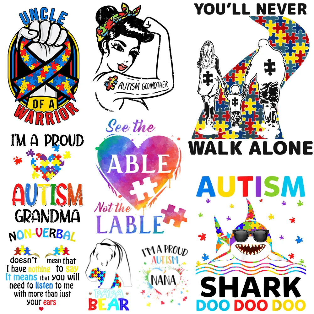 Autism Transfer Iron-on Transfers For Cloth Patches For Clothes Parches Termoadhesivos Para Ropa Clothing Thermoadhesive Patches