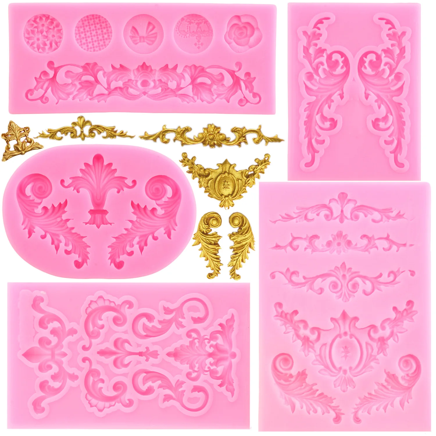 Baroque Style Curlicues Scroll Lace Fondant Silicone Mold Relief Flower Lace Mould Filigree Mold Chocolate Cake Decorating Tools