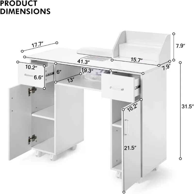 Nail Counter, Storage Rack, Nail Station, Wooden Drawer, Nail Counter, Beauty Workstation, Wrist Pad, Lockable Wheel