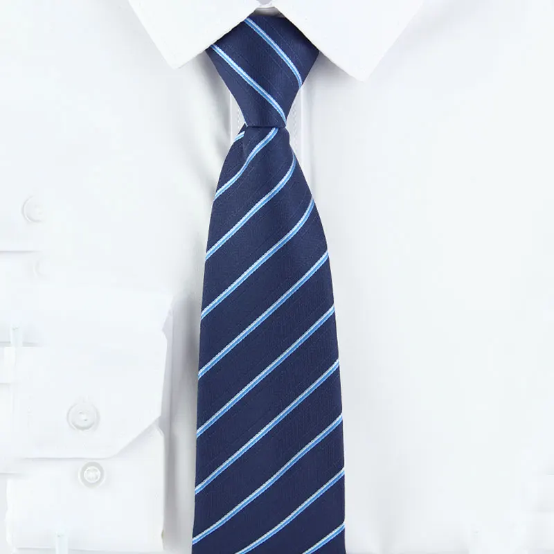 Men's No-Tie Wide Zipper Tie 8cm (3.15inch) Navy Blue Contrast Diagonal Stripe Polyester Bank State-Owned Enterprise Business Workwear Conference Speech Accessory
