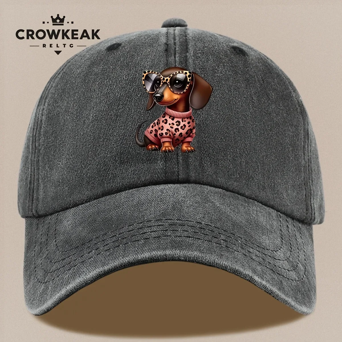 1pc Cartoon Trendy Dachshund Pattern Design Print Baseball Cap Trendy Fashion Black Papa Trucker Hat Breathable Comfortable Soli