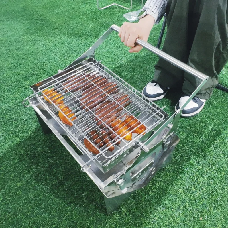 Outdoor Stainless Steel Charcoal Barbecue Grill Easy to Clean Camping BBQ Grill for Portable Picnic Travel