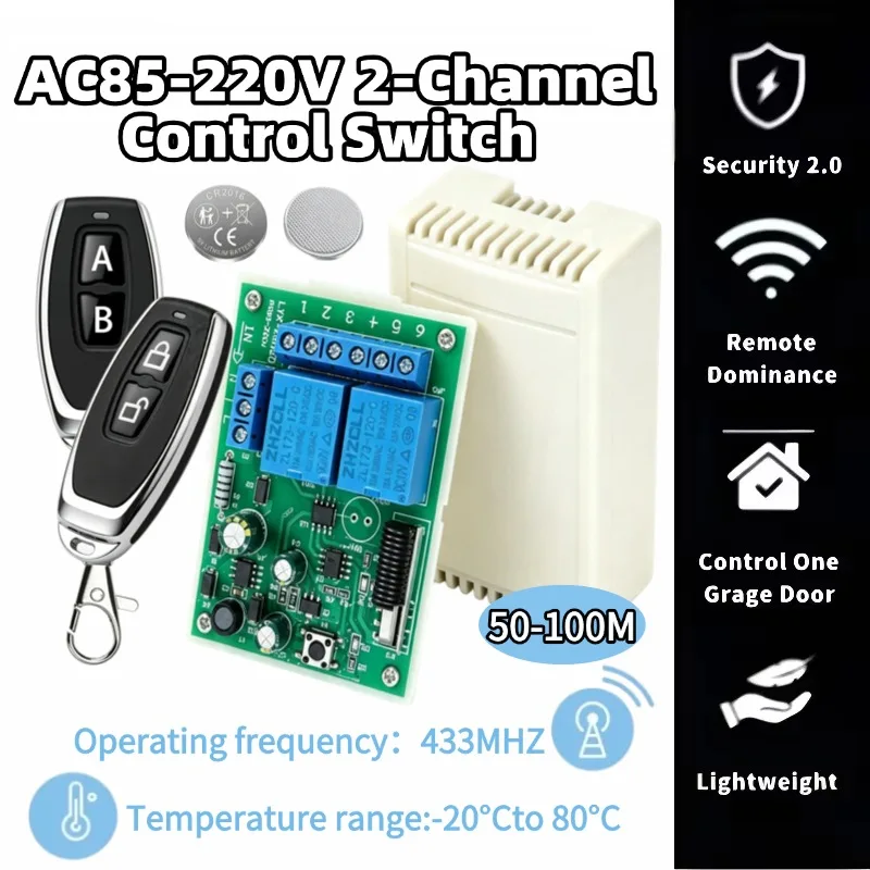 433Mhz AC 250V 110V 220V 2CH RF Relay Receiver Module Universal Wireless Remote Control Switch For 433Mhz Remote Control