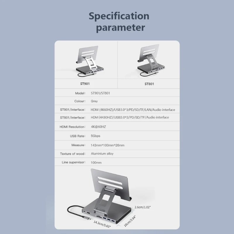 Imagem -04 - Expansão Dock Station Laptop Stand Holder Usb tipo c Docking Station Usb 3.0 Transferência de Dados 5gbps 2xhdmi4k Ethernet Pd100w em 1