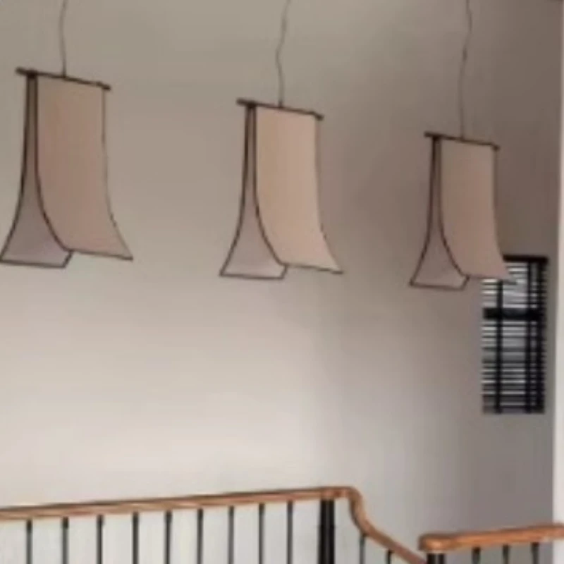 Designer Fabric Art Rectangle Ceiling Pendant Lamp Creative Personality Restaurant Bedroom Stair Kitchen Study LED Hanging Light