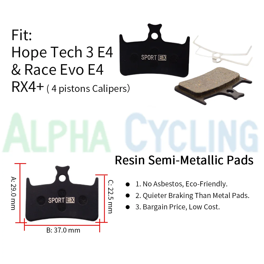 Pastillas de freno para bicicleta, pinza hidráulica para Hope Tech Evo E4 RX4 +, Sport EX Class, resina, 4 pares